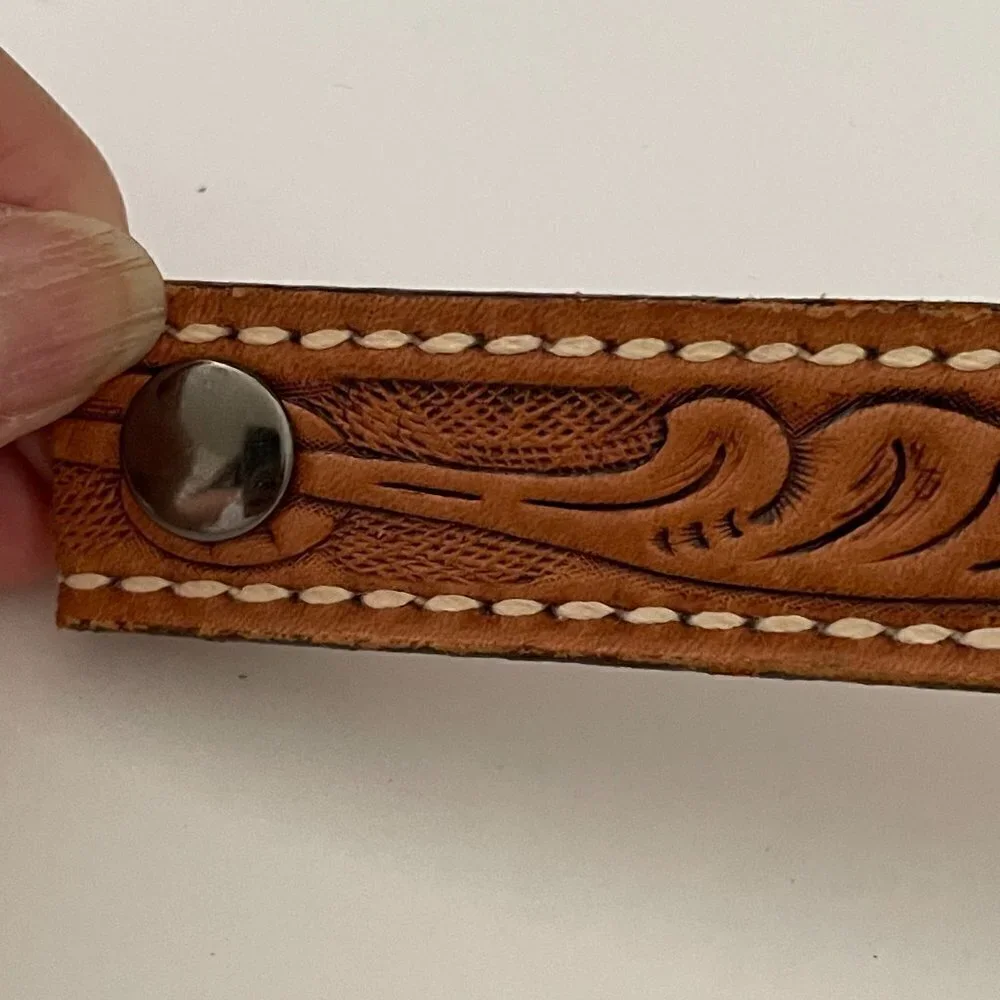 Handmade Set of Two Brown Leather Snap Closure Cowgirl Cuff Bracelets Large